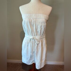 Free People White Strapless Cord-tie Waist Cotton Shorts Romper